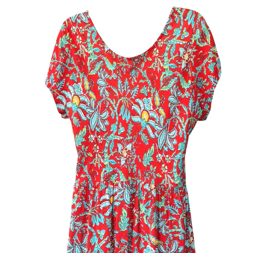 Soft Surroundings XL Kara Maxi Midi Dress Tiered Floral Red Teal - Picture 7 of 12